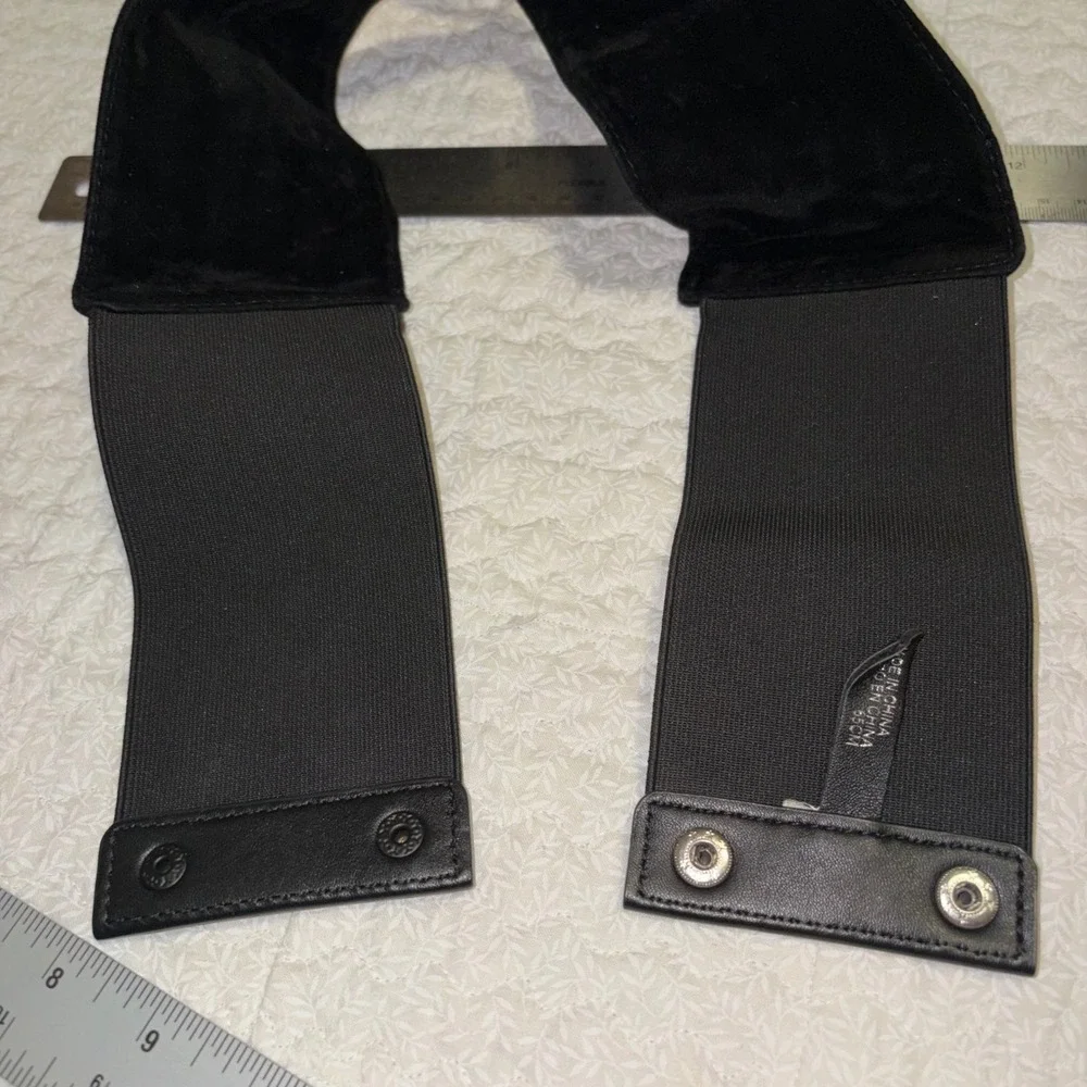 Womens Black Faux Suede Lace Up Corset Elastic Waist Belt Snap Closure 66cm